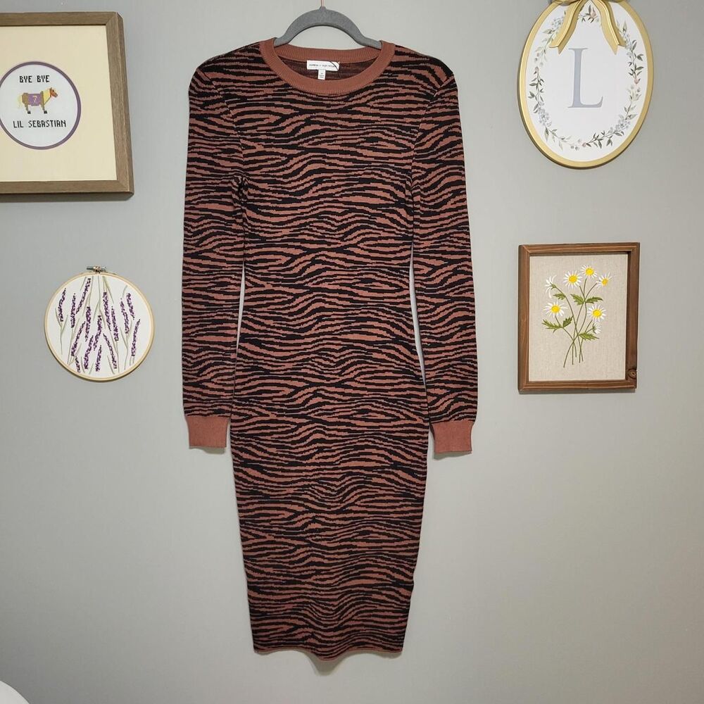 NWOT Express x Negin Mirsalehi Collab Zebra Body Con Midi Sweater Dress Mob